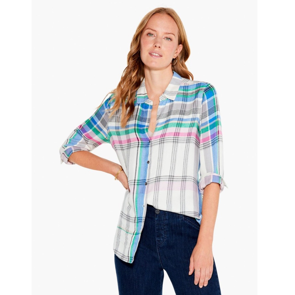 NIC+ZOE Here to There Plaid button- shirt Women Small Originally $158